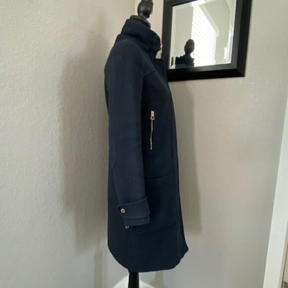 ZARA Trafaluc Navy Blue Wool Parka Coat Jacket XS - Picture 7 of 14